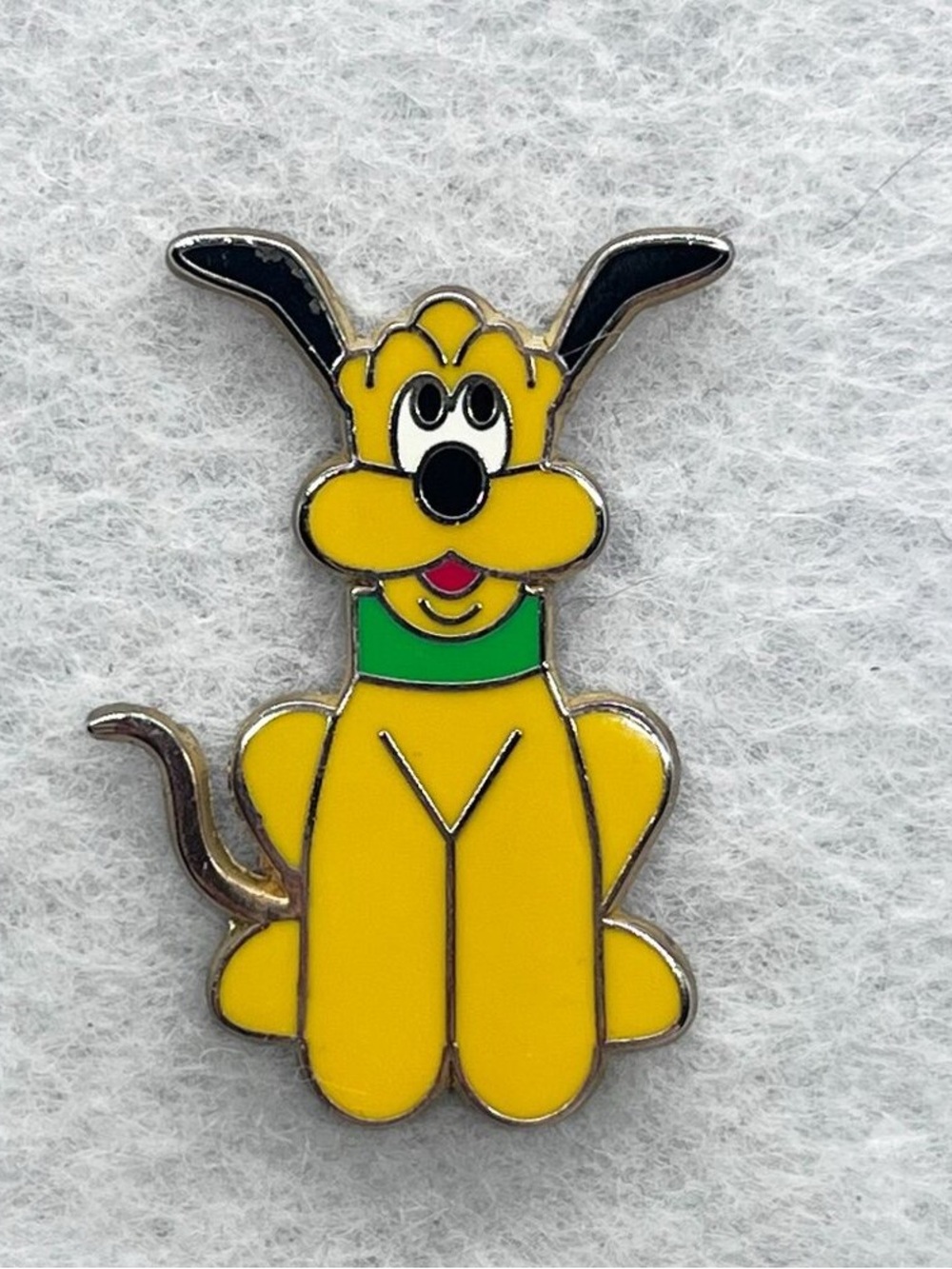 Yellow Cartoon Dog Enamel Brooch with Green Collar - Unbranded